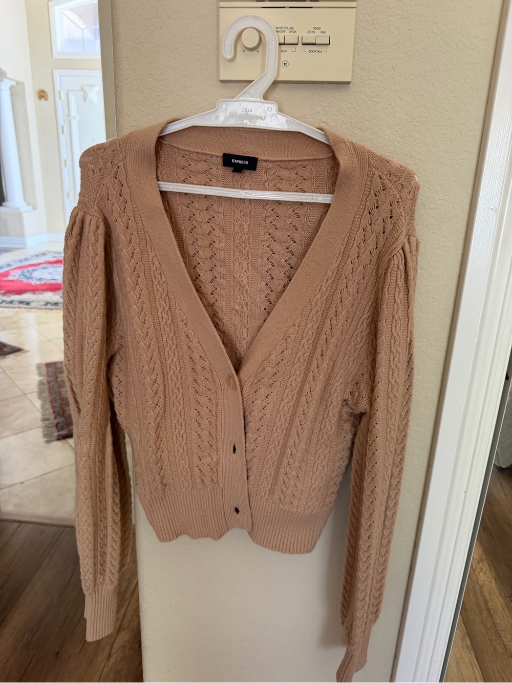 Express Women's Cable Knit V-Neck Cardigan Sweater - Tan